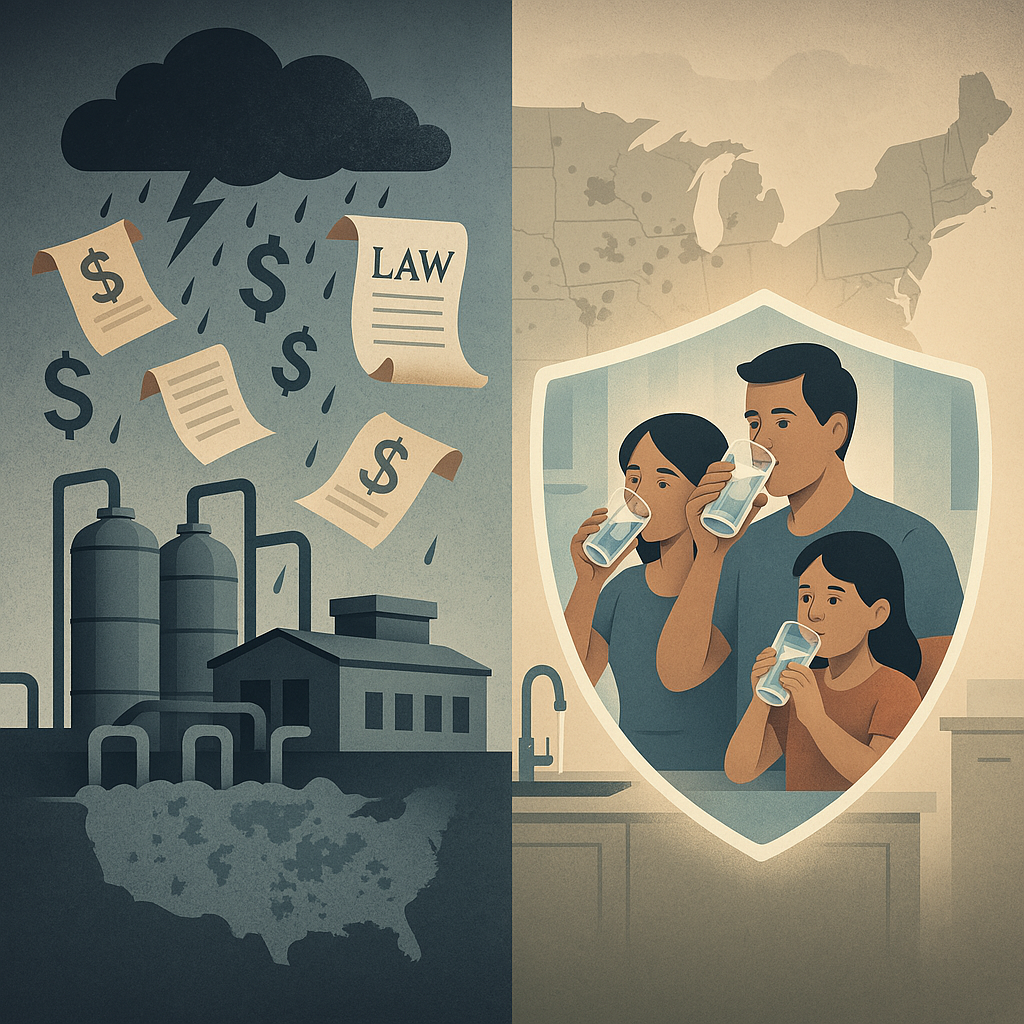 A conceptual illustration showing the impact of the EPA's new legally enforceable limits on PFAS ('f